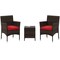 Rattan 3 Piece Outdoor Conversation Set with Cushioned Seats and Glass Table